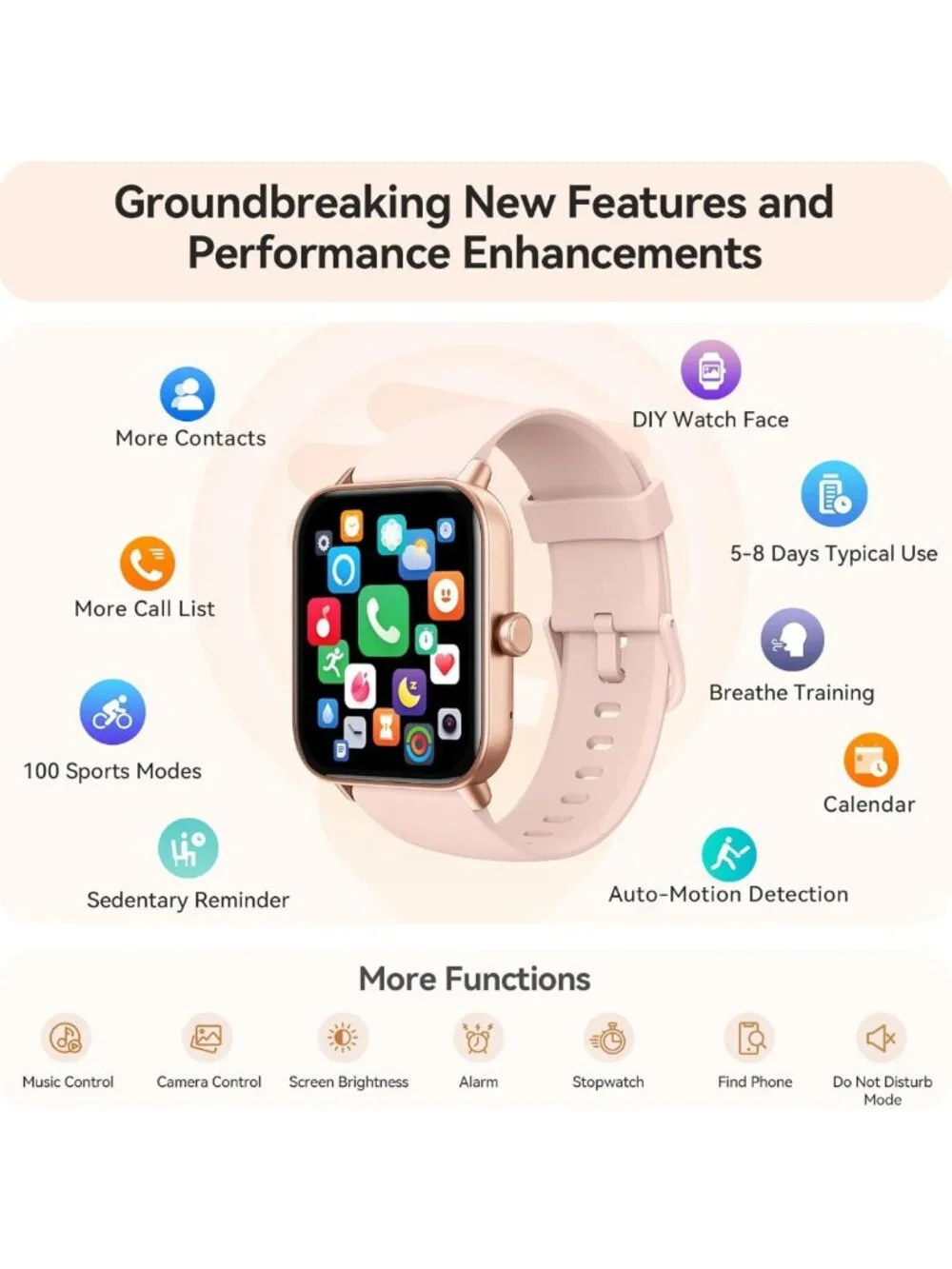 Stylish Smartwatch for Women, IP68 Waterproof, Fitness Tracker, Heart Rate